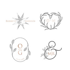 Monogram wedding luxury collection. Vector modern minimalistic templates. Floral wreath for Invitation