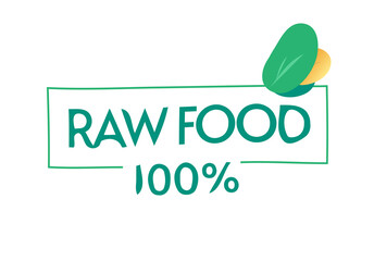 Raw food icon stamp label vector for product badge with leaves isolated,100 percent eco-friendly vegetarian meal green logo, hand drawn diet sticker element design clipart