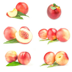 Set of isolated peaches on white
