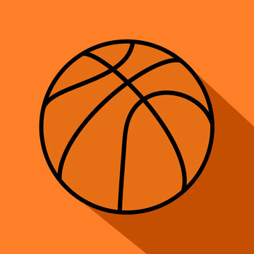 Orange basketball ball on an orange background. Isolated ball icon. Sport and victory symbol. Stock graphics for website and app design. Flat style. Orange ball with shadow.