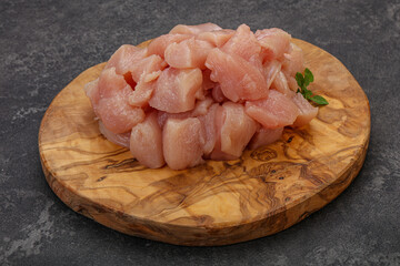 Raw diced chicken for cooking