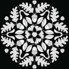 Autumn mandala black and white illustration for coloring