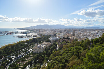 Cityscape Panorama with Port and Promenade in Malaga, Spain