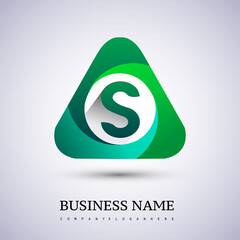 Logo S letter, green colored in the triangle shape, Vector design template elements for your Business or company identity.