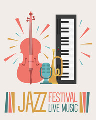 jazz festival poster with instruments and lettering © Gstudio