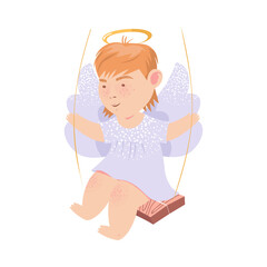 Funny Baby Angel with Nimbus and Wings Vector Illustration