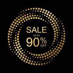 Fototapeta premium Sale up to 90% off. Golden design in halftone style for 90 percent discount, offer, promotion.