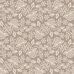 Seamless beige lace background with floral pattern
