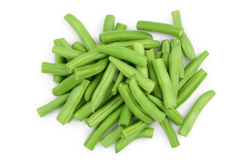 Green beans isolated on a white background with clipping path, Top view. Flat lay