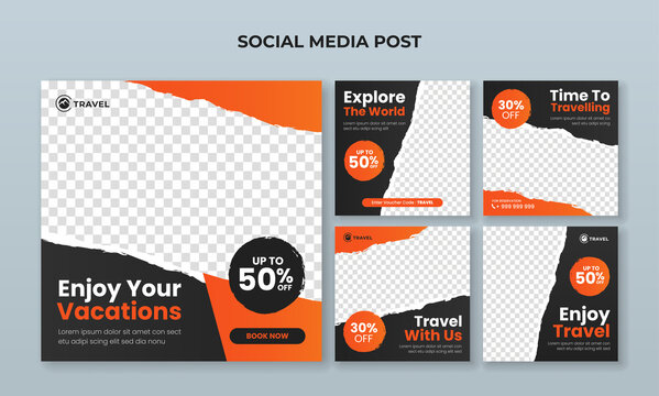 Enjoy Your Vacation Banner. Travel And Tourism Square Banner For Social Media Post Template