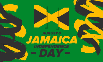 Jamaica Independence Day. Independence of Jamaica. Holiday, celebrated annual in August 6. Jamaica flag. Patriotic element. Poster, greeting card, banner and background. Vector illustration