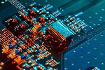 Electronic circuit board close up.	