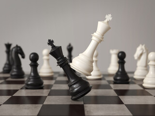 black defeats white king at chess Challenge - obrazy, fototapety, plakaty