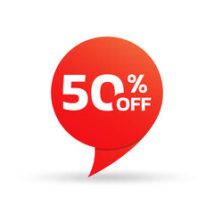 50% off sale tag or sticker. Discount price label, badge for promo banner design. Vector illustration.