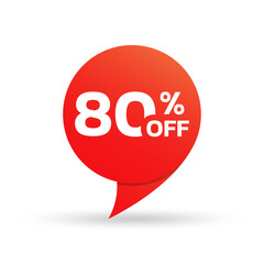 80% off sale tag or sticker. Discount price label, badge for promo banner design. Vector illustration.