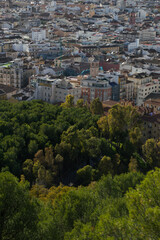 Cityscape Panorama of Malaga, Spain as seen from the Castillo de Gibralfaro
