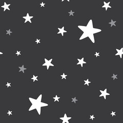 Cute baby boy nursery seamless pattern with white stars on black background. Perfect for fabric, textile, boys fashion. Surface pattern design.
