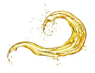 Olive or engine oil splash, cosmetic serum liquid isolated on white background - obrazy, fototapety, plakaty