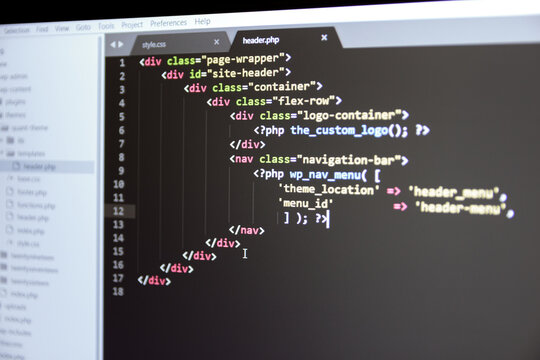 Wepage PHP code close up