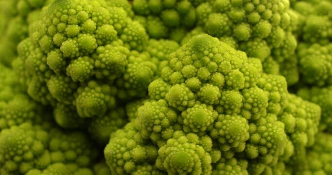 Romanesco broccoli cabbage close-up rotating texture.