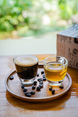 hot esspresso coffee on lunch