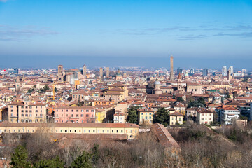 Bologna's skyline seen from a hill