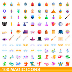 100 magic icons set. Cartoon illustration of 100 magic icons vector set isolated on white background