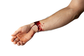 Bloody hand isolated on white background.