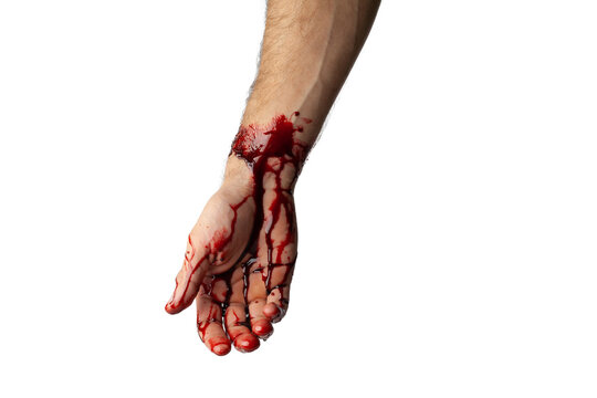 Bloody hand isolated on white background.