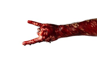 Bloody hand isolated on white background.
