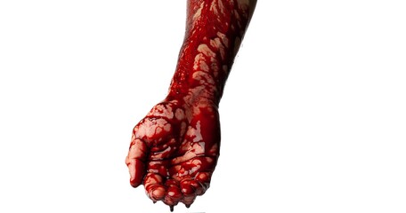 Bloody hand isolated on white background.