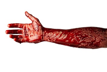 Bloody hand isolated on white background.