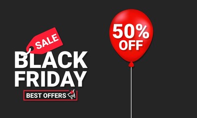 Black Friday sale promotion marketing banner / poster with red balloons. Vector to increase your sales.
