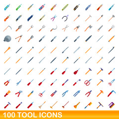 100 tool icons set. Cartoon illustration of 100 tool icons vector set isolated on white background