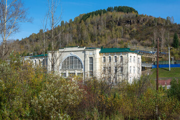 Fototapeta na wymiar Village Mundybash, view of the station building, Mountain Shoria