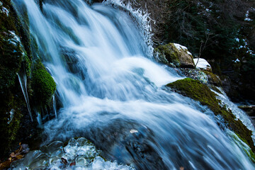Fototapeta premium Winter in Llobregat river waterfall, Barcelona, Pyrenees, Spain