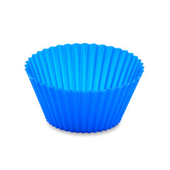 Blue silicone cupcake or muffin form isolated on white background. Cake cup, silicone mold, bakeware.