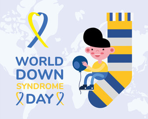 world down sindrome day campaign poster with little boy seated in colors sock