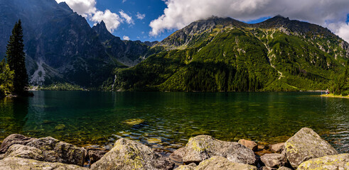 Morskie Oko, or Eye of the Sea in English, is the largest and fourth-deepest lake in the Tatra Mountains, in southern Poland. - obrazy, fototapety, plakaty