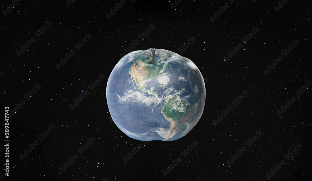Wall mural planet earth in apple shape, space and stras in the background 