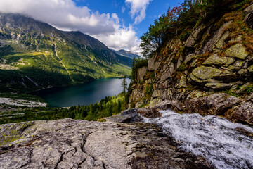 Fototapeta na wymiar Morskie Oko, or Eye of the Sea in English, is the largest and fourth-deepest lake in the Tatra Mountains, in southern Poland.