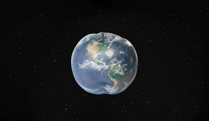 Planet earth in apple shape, Space and stras in the background 