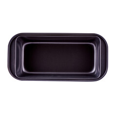 Cake form isolated on white background, copy space. Cake cup, metal mold, bakeware. Top view, flat lay, above