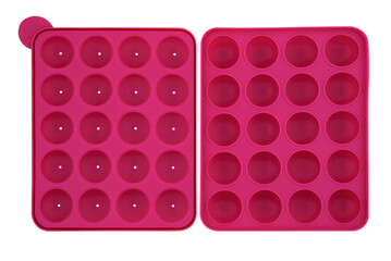 Pink cake pops silicone form isolated on white background. Silicone mold, bakeware.