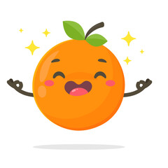 Orange cartoon vector With green leaves on top Isolated on white background Healthy fruit concept