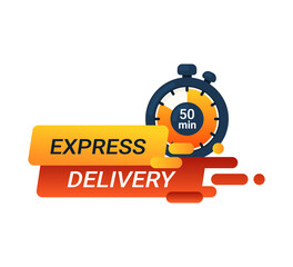 Express delivery vector banner. Stopwatch on 50 min. 