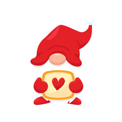 A cute christmas gnome holding a blank label for a message.