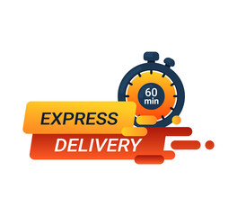 Express delivery vector banner. Stopwatch on 60 min. 