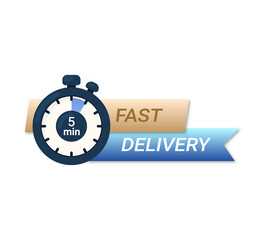 Fast delivery vector banner. Stopwatch on 5 min. 