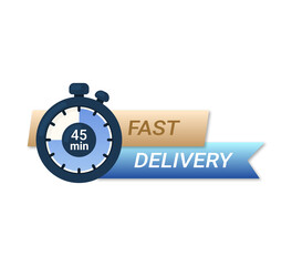 Fast delivery vector banner. Stopwatch on 45 min. 